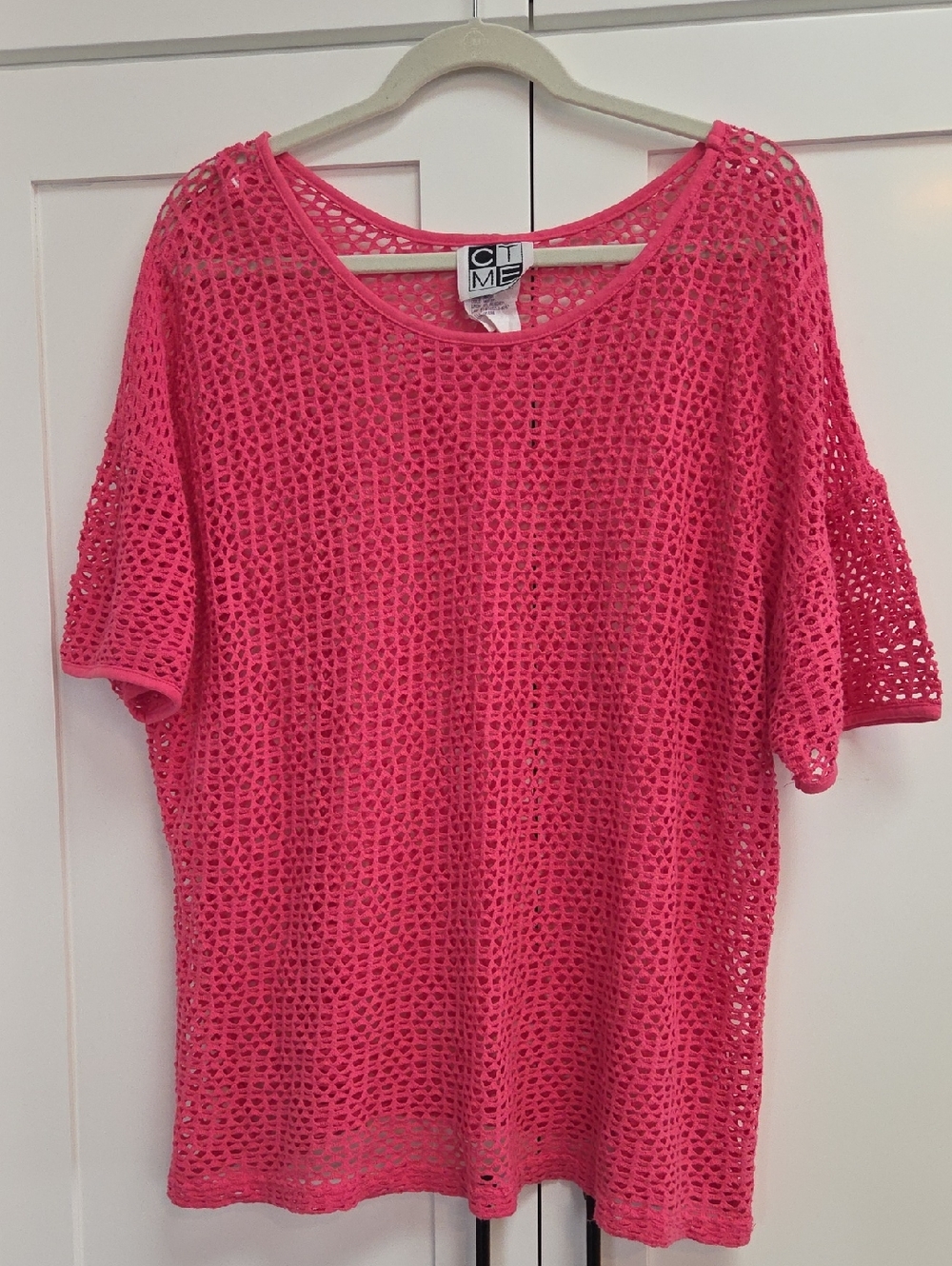 Hot Pink Crochet Short-Sleeve Top